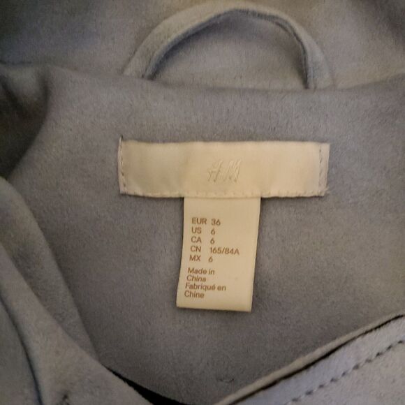 H&M Light Blue Faux Suede Zip Up Motorcycle Jacket Size 6 - Picture 2 of 5